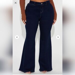 Stretch Trouser Wide Leg Jeans - Dark Denim